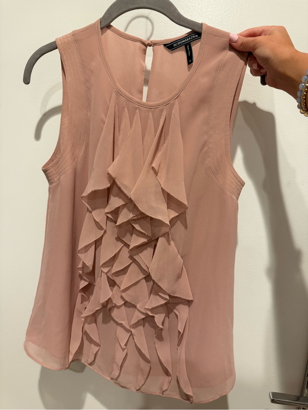 BCBGMaxAzria Dusty Rose Ruffle Front Sleeveless Camisole